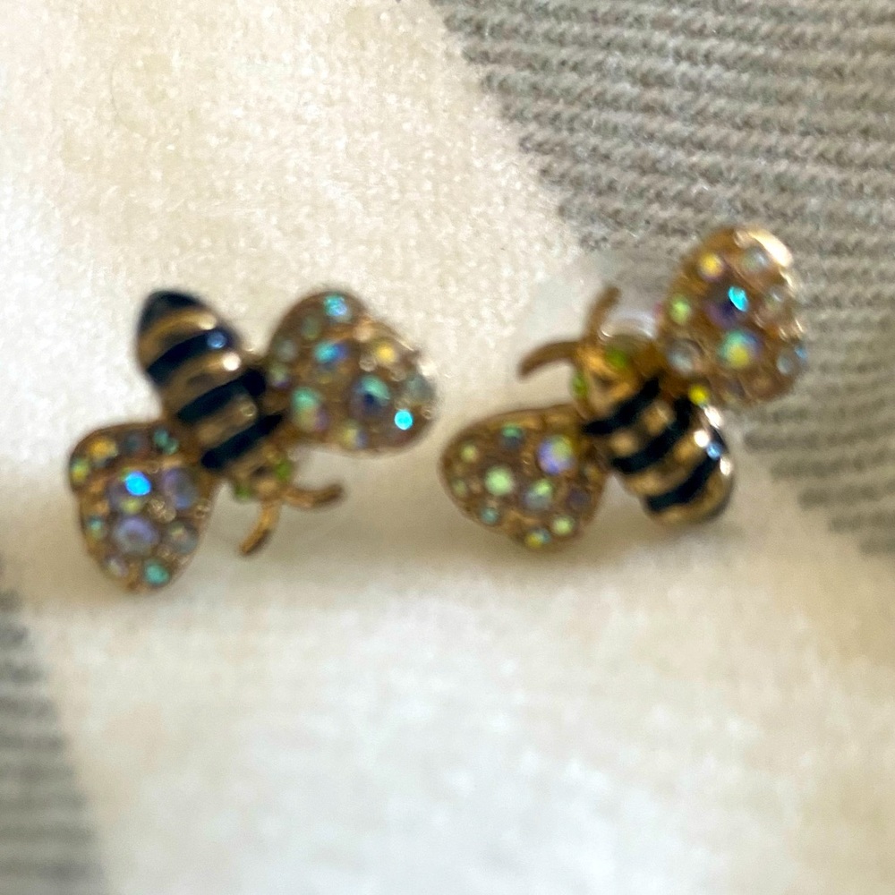 Betsy Johnson gold bumble bee with crystals.